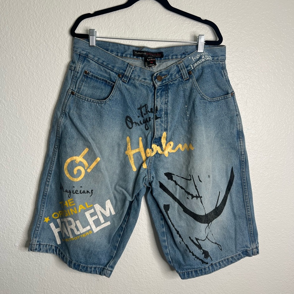 Vintage Fubu Collection Harlem Globetrotters Jean Shorts Size 38